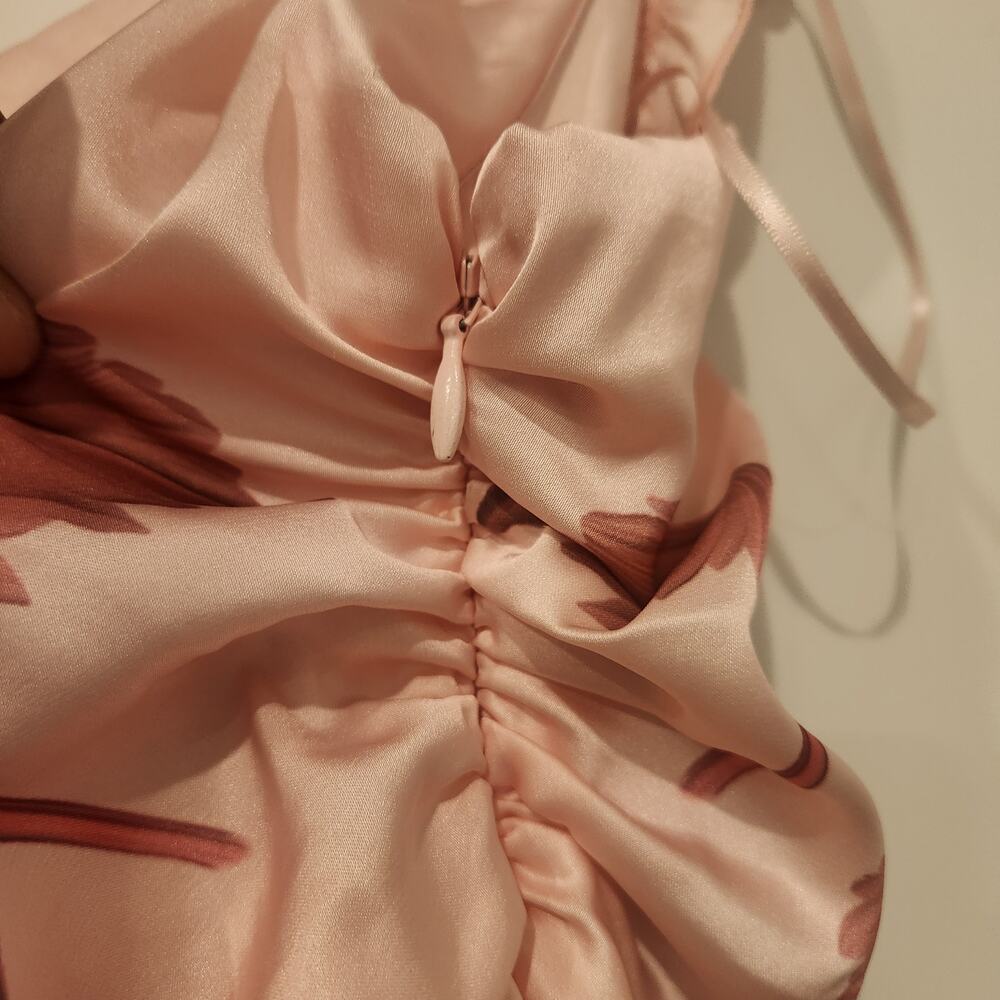 BHLDN Callie Sleeveless Ruched Printed Charmeuse pink Midi Dress - Picture 10 of 11